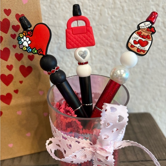💕 Handcrafted 3 Beadable Pens with pen holder New - Picture 2 of 3